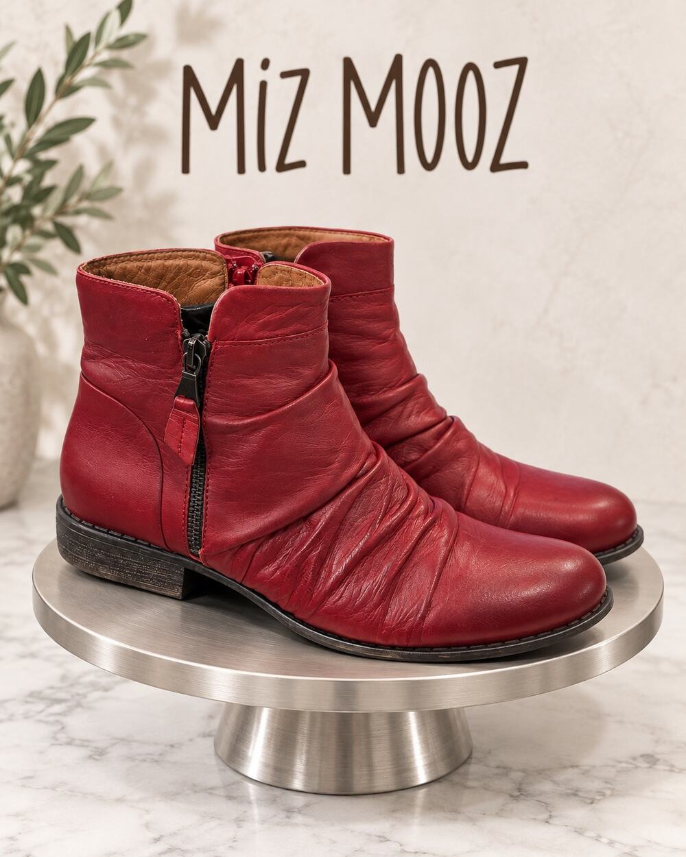 Miz Mooz Red Leather Ruched Ankle Boots EU 40 US 9-9.5